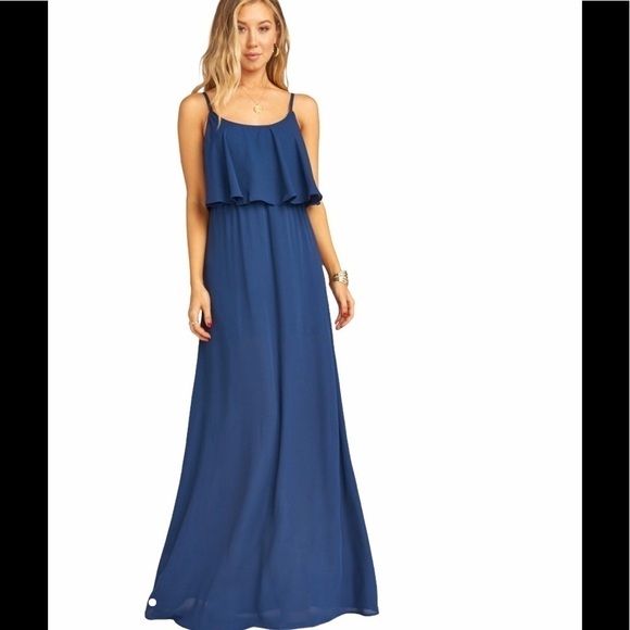 Show Me Your MuMu Dresses & Skirts - NWOT Show Me Your Mumu Caitlin ruffle Maxi Dress SZ S Navy Crisp